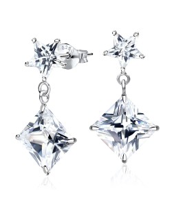 Star n Square CZ Earring Silver ECS-27